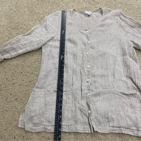 Pure Jill J. Jill 100% Linen Khaki Top Size Large Roll Sleeves - Picture 10 of 11